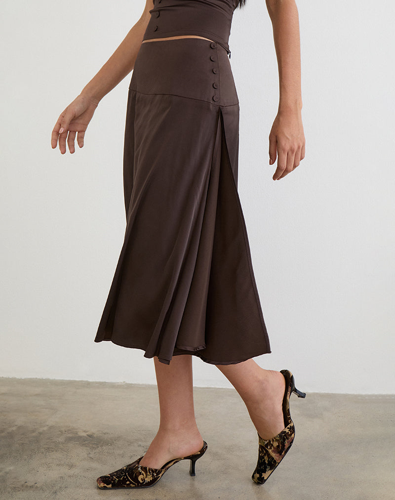 Manyala Midi Skirt in Satin Dark Brown