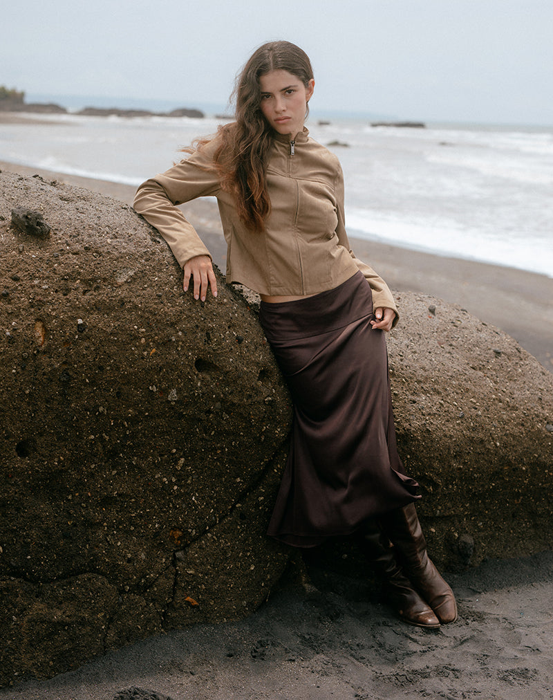 Manyala Midi Skirt in Satin Dark Brown