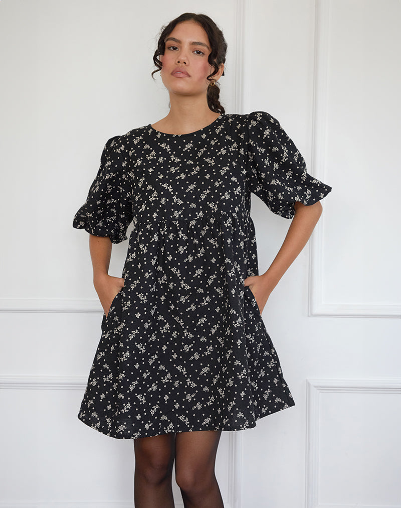 Robe mi-longue Marate en Floral Land noir