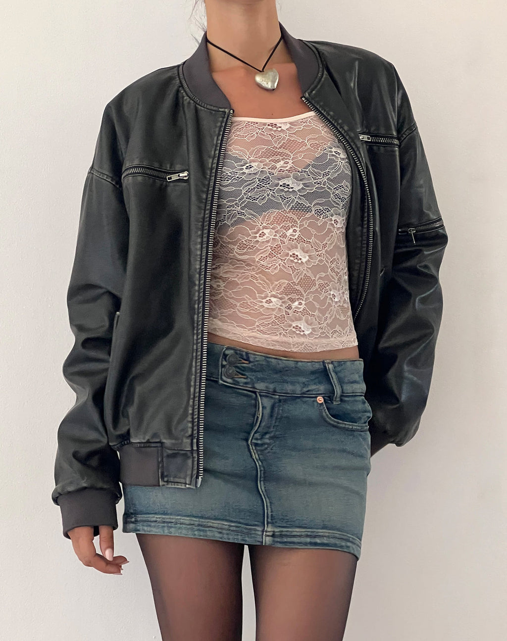Marco Distressed Bomber Jacket in PU Black