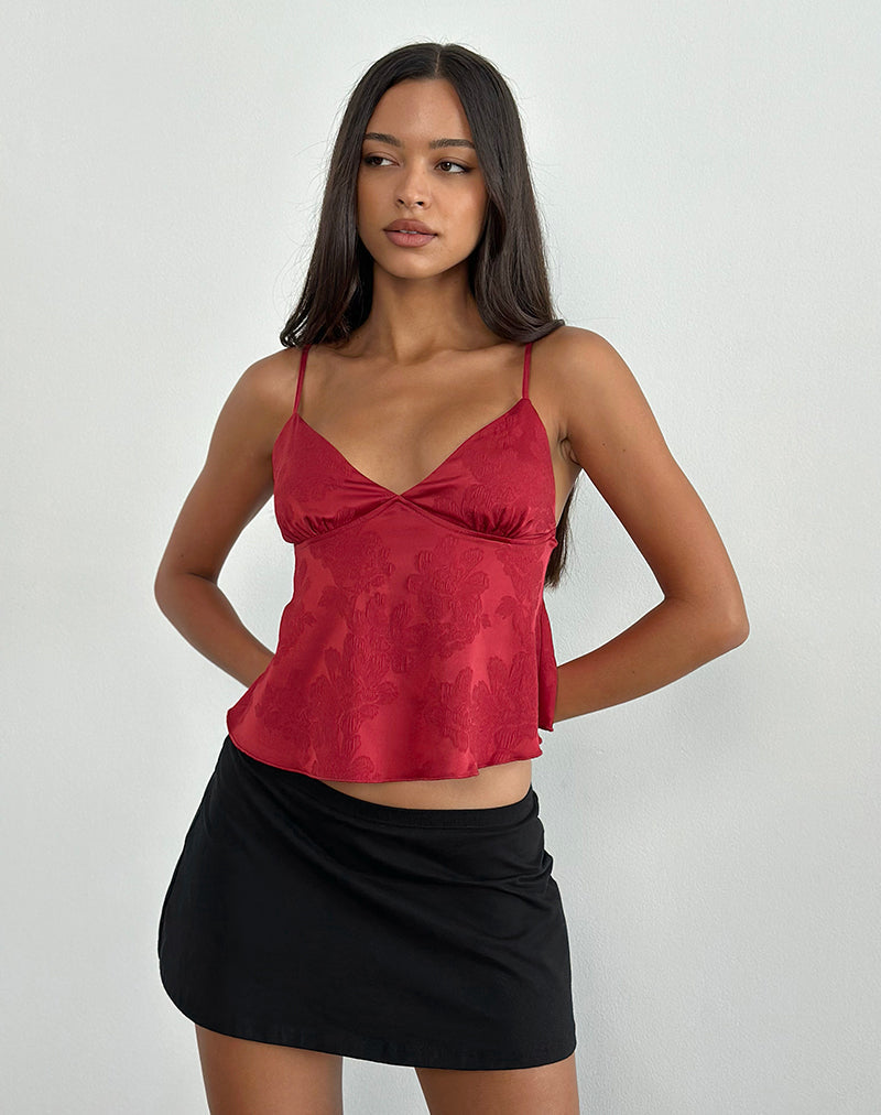 Image of Marinda Top in Satin Jacquard Burgundy