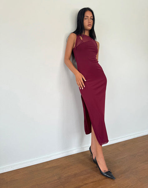 marlo midi dress Burgundy Asymmetric Midi Dress