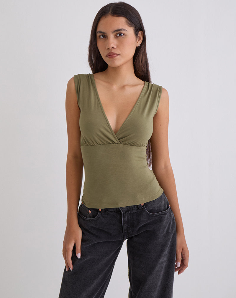 Image of Marti V-Neck Top in Jersey Khaki