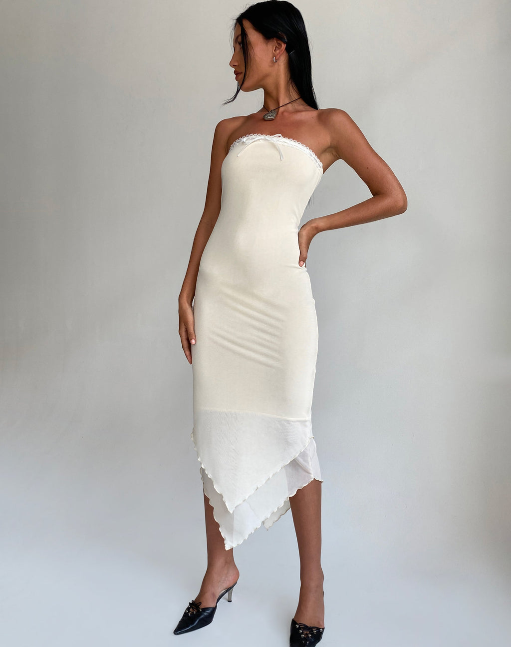 Robe longue bandeau Marve en maille crème