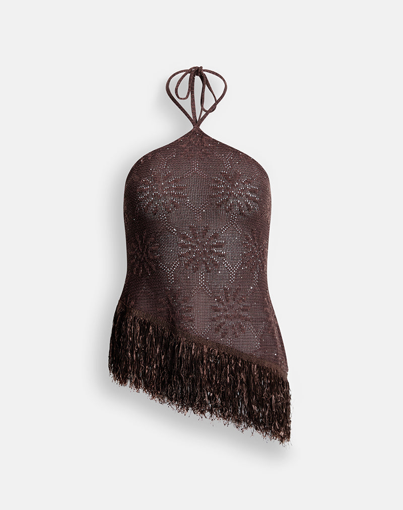 Image of Masina Top with Fringe Hem in Sequin Knit Brown