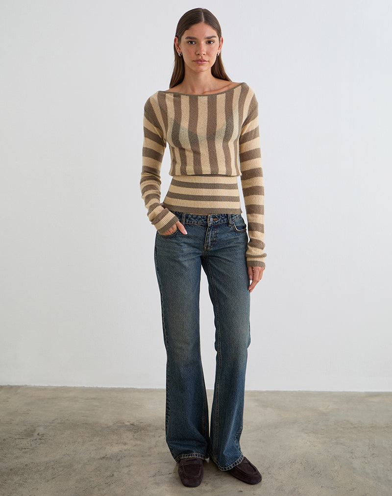 Top Maude en rayas gris topo y neutro