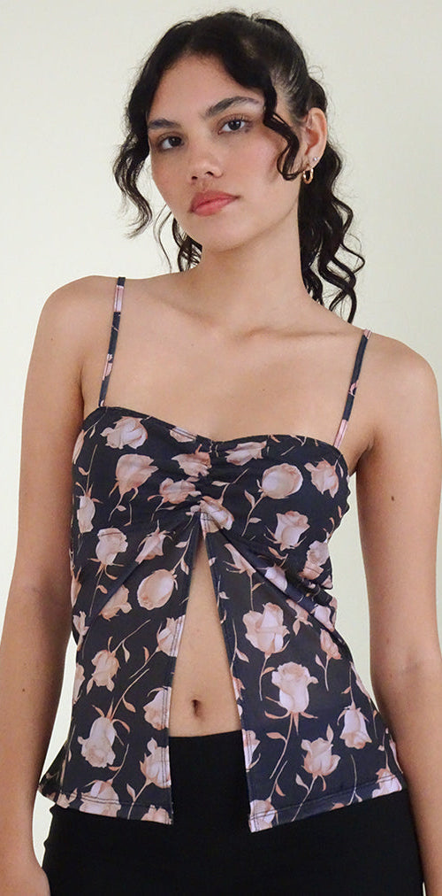 Image of Megumi Top in Falling Rose Jet Black