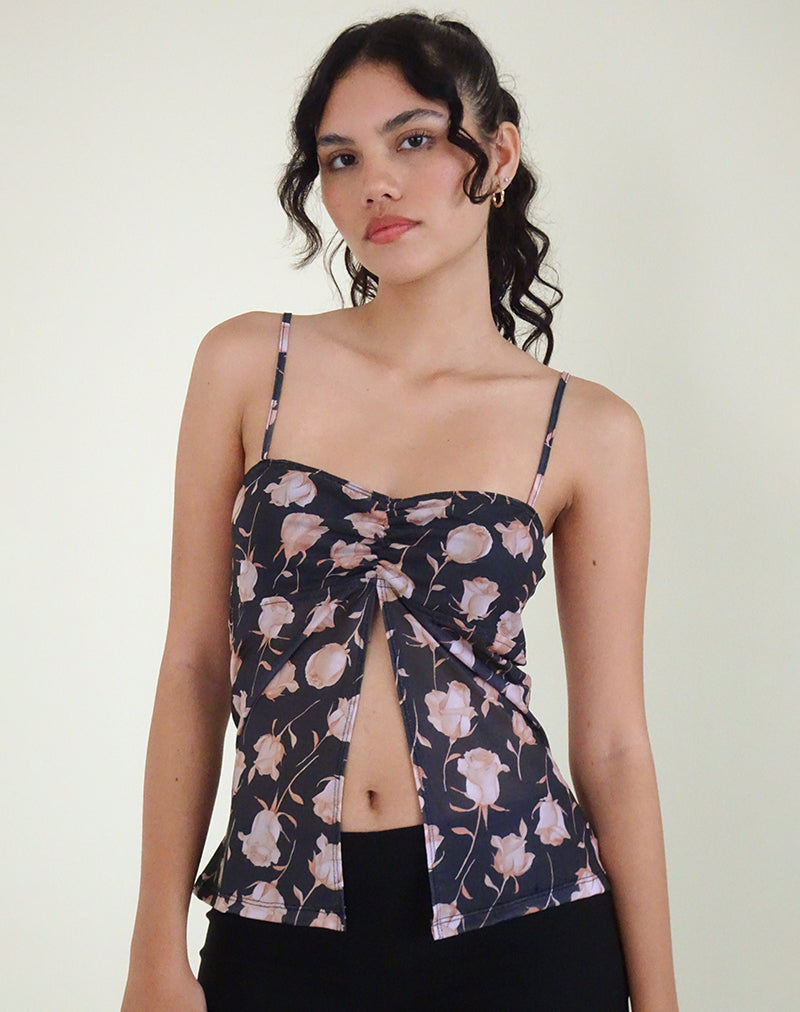 Image of Megumi Top in Falling Rose Jet Black