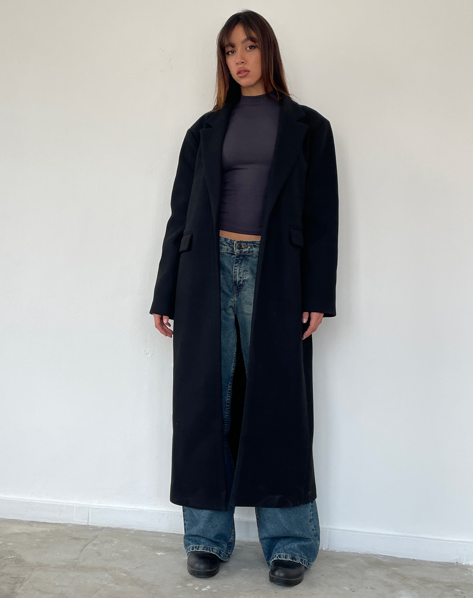 Image of Melani Longline Wool Coat in Black