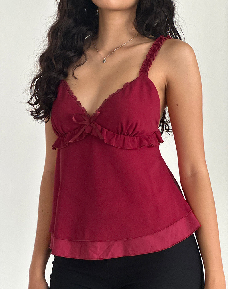 Melinda Frill Cami Top in Chiffon Deep Red