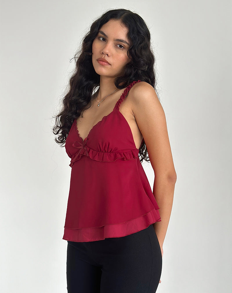 Image of Melinda Frill Cami Top in Chiffon Deep Red