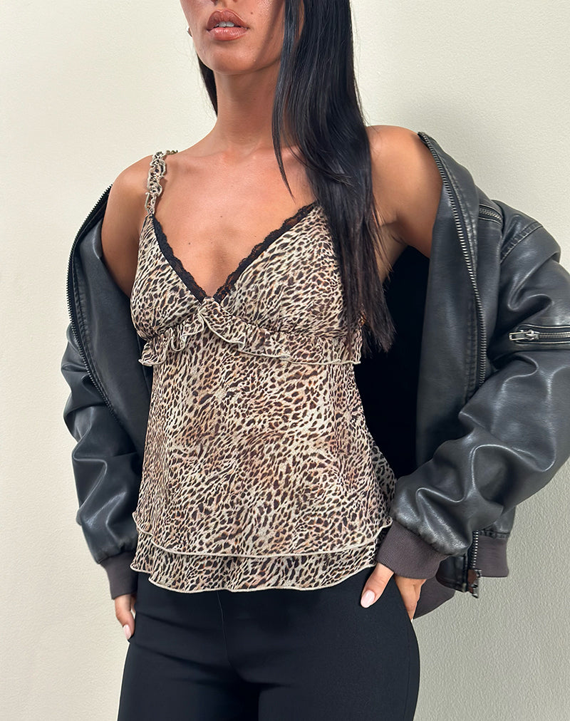 Melinda Frill Cami Top in Chiffon Leopard