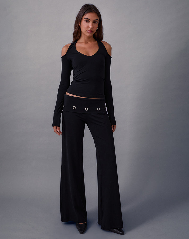 Travis Foldover Trouser in Black with Eyelets