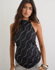 Image of Mercy Halter Top in Crinkle Chiffon Black with Hot Fix