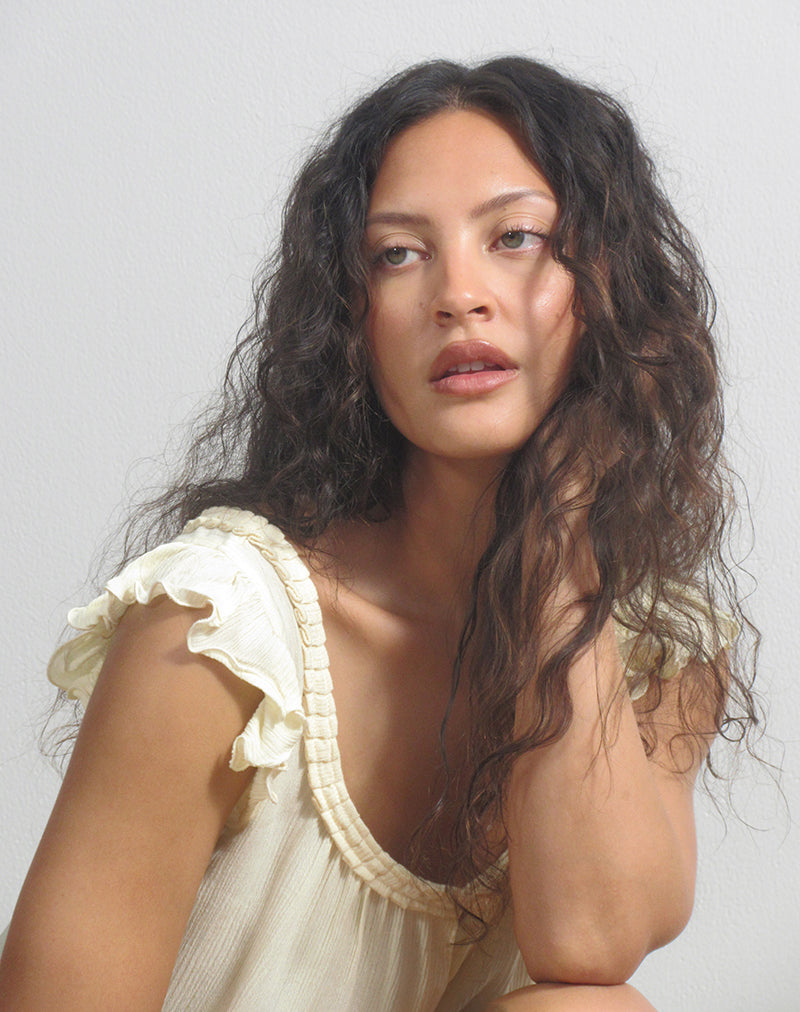 Image of Merisso Scoop Neck Keyhole Top in Crinkle Butter Yellow