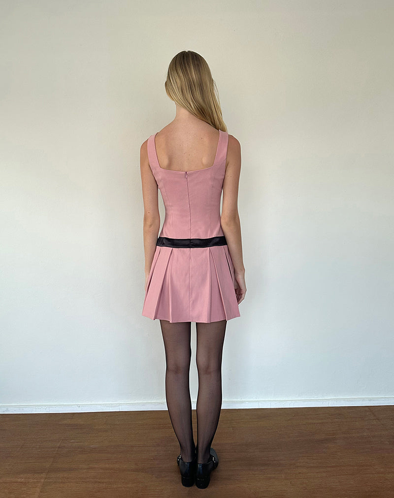 Image of Michelia Mini Dress in Pink with Black Bow