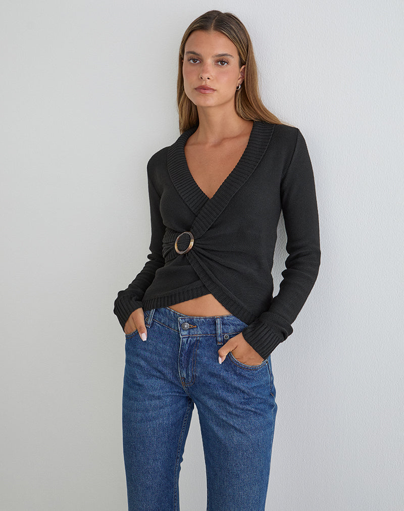 Image of Minara Top with Resin Buckle in Knit Black