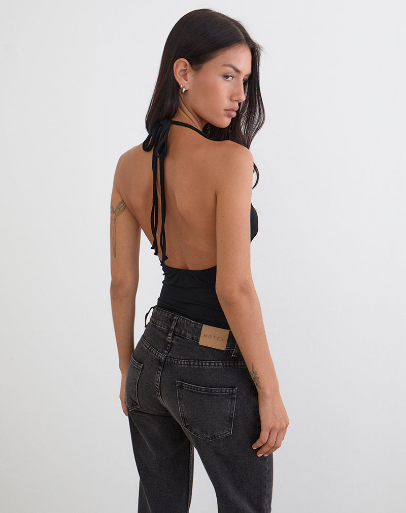 Mioto Keyhole Halterneck Top with Studs in Rayon Black