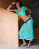 Image of Diora Midi Skirt in Crochet Knit Aqua Sky