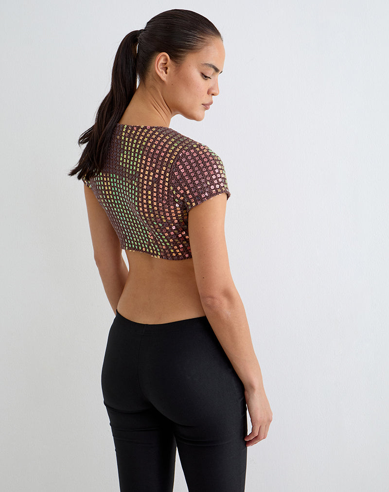 Image of Mirea Top in Sequin Knit Dark Brown
