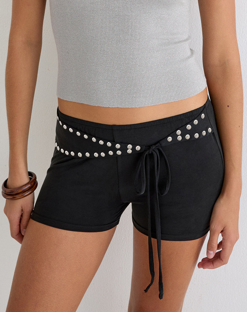 Oliga Short with Studs and Wrap Tie in Black