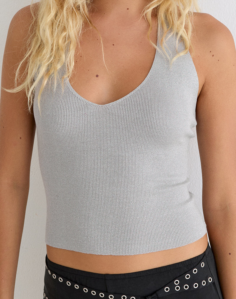 Image of Mirelda Halterneck Top in Lurex Silver