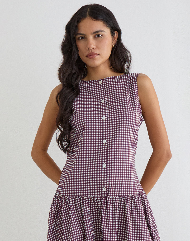Image of Miriam Midi Dress in Mini Gingham Wine