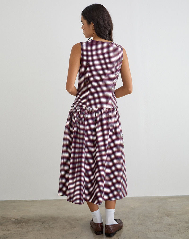 Image of Miriam Midi Dress in Mini Gingham Wine
