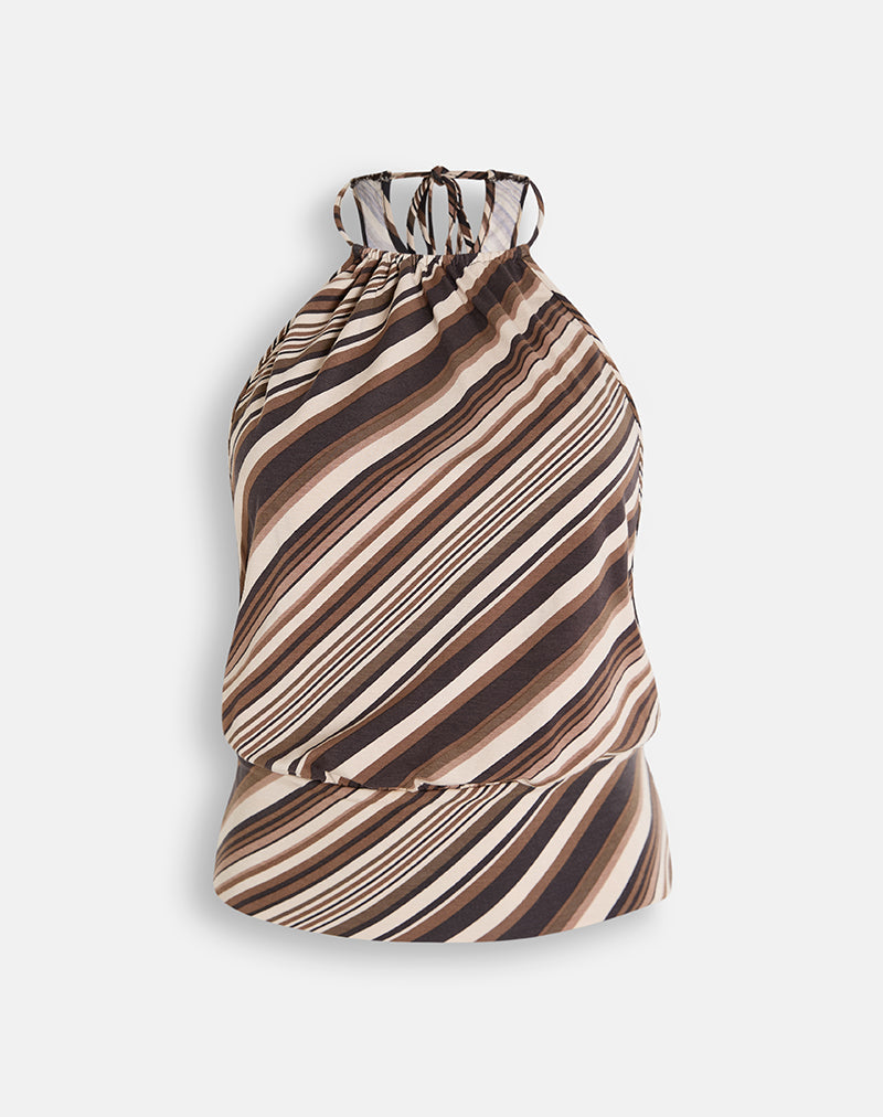Image of Miruna Halterneck Top in Mixed Stripe Chocolate