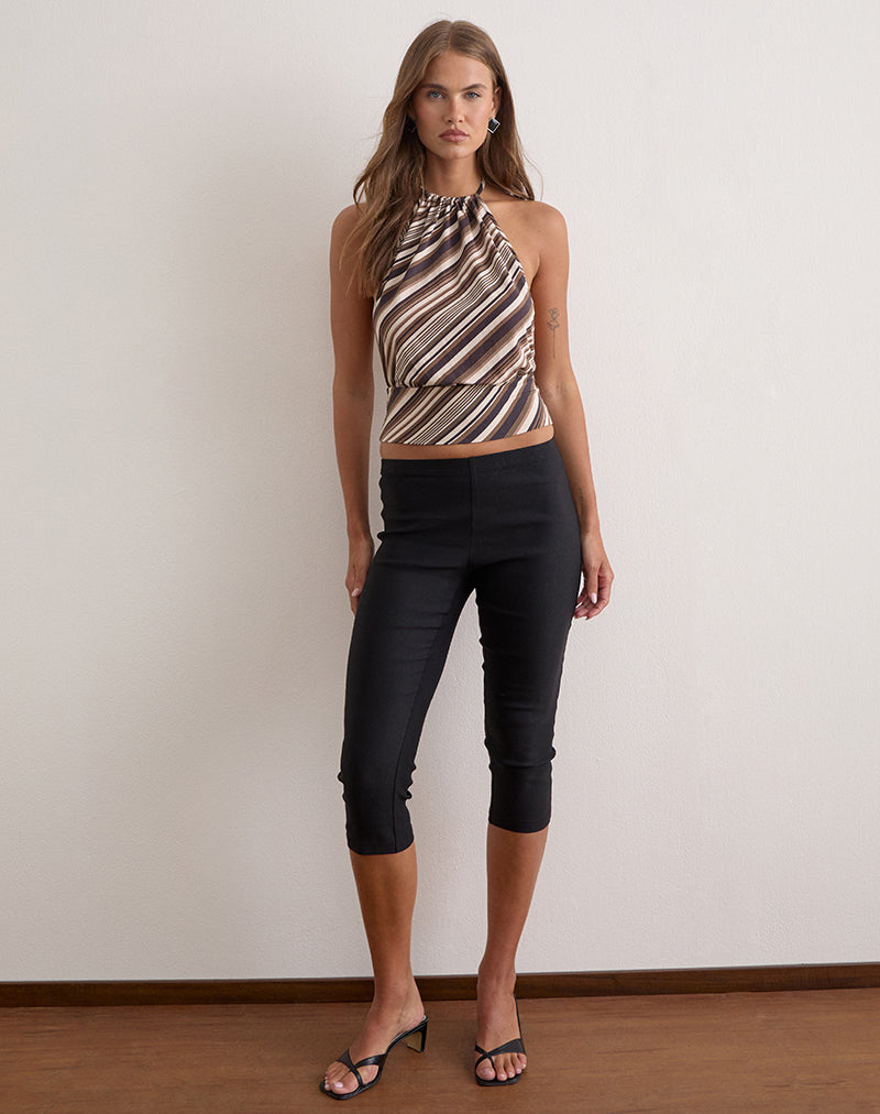 Image of Miruna Halterneck Top in Mixed Stripe Chocolate