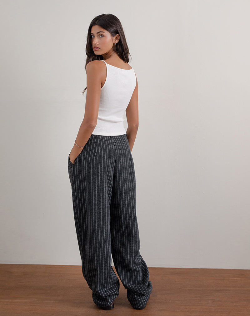 【HI FI FNK】Devon Striped Wide Trousers Noor Wide Pants - Grey Pinstripe – The Frankie Shop