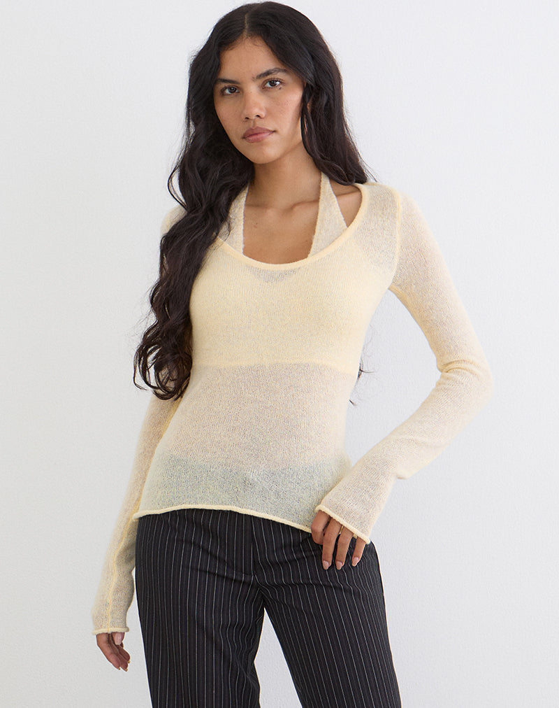 Image of Misora Long Sleeve Top in Sheer Knit Lemon