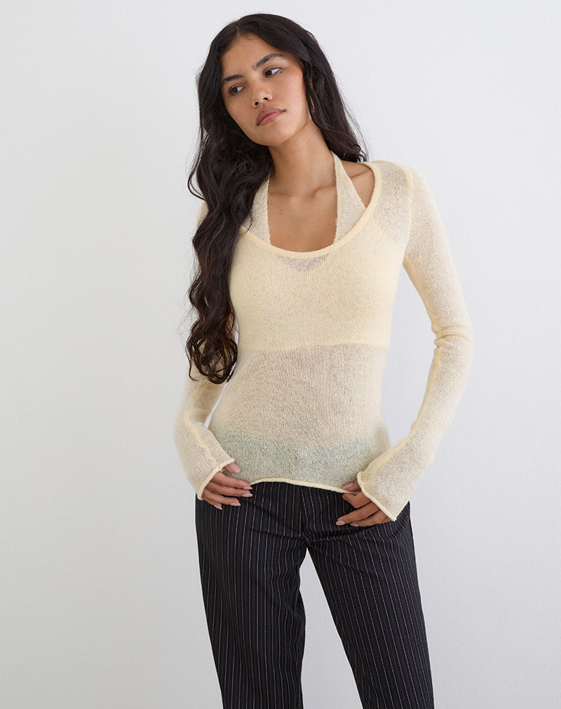 Image of Misora Long Sleeve Top in Sheer Knit Lemon