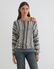 Afbeelding van Monara Off Shoulder Knit Top in Big Stripe Grey