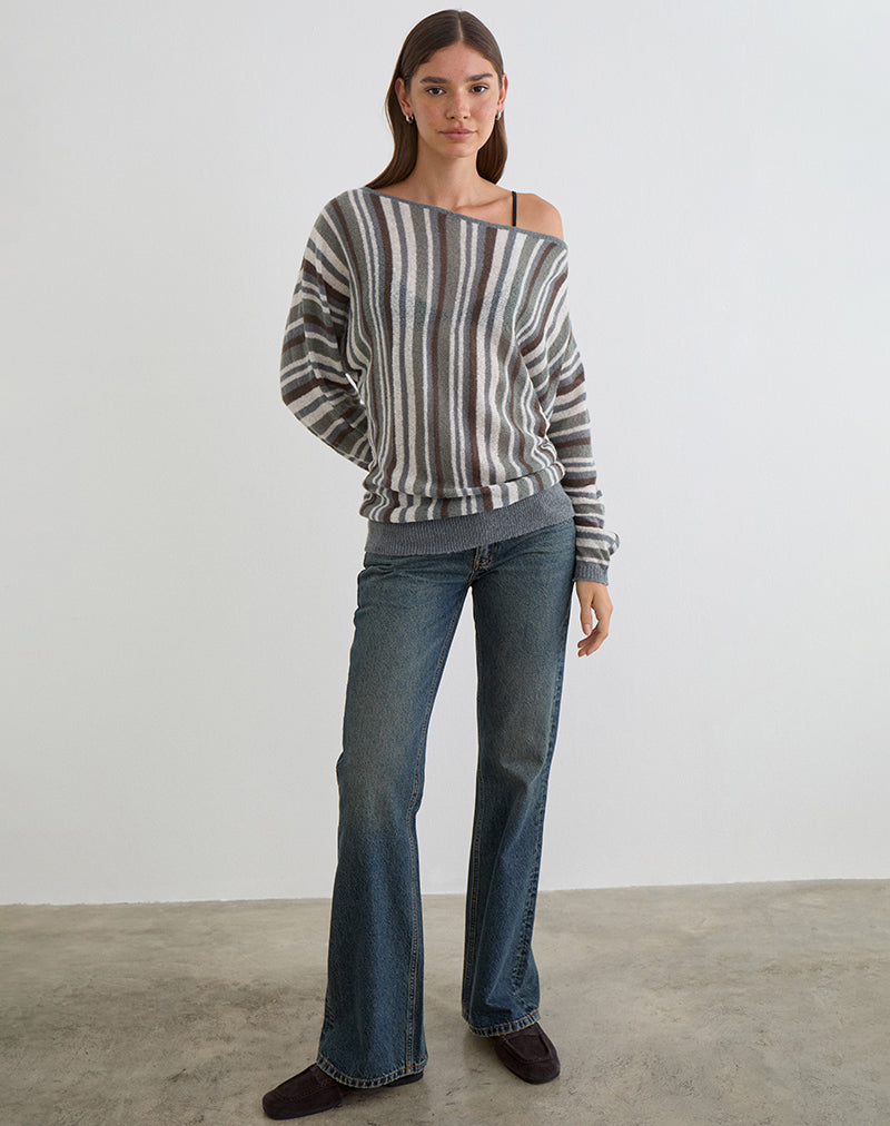 Afbeelding van Monara Off Shoulder Knit Top in Big Stripe Grey