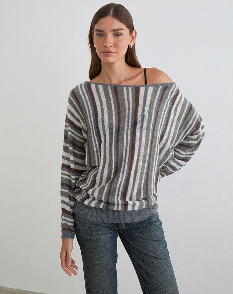 Monara Off-Shoulder-Strickoberteil mit breiten Streifen in Grau