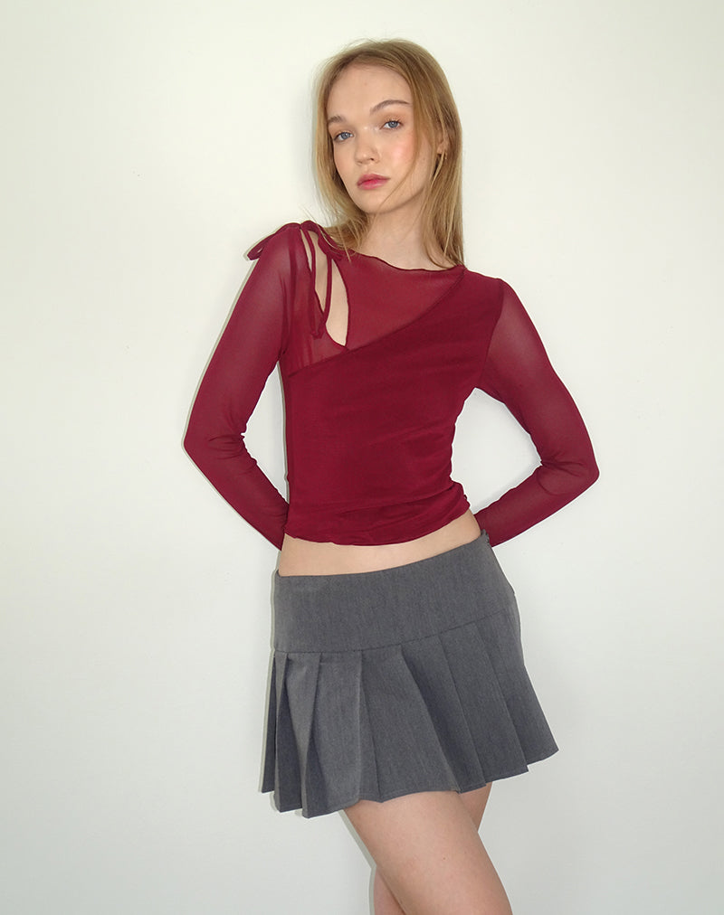 Monari Long Sleeve Top in Mesh Burgundy