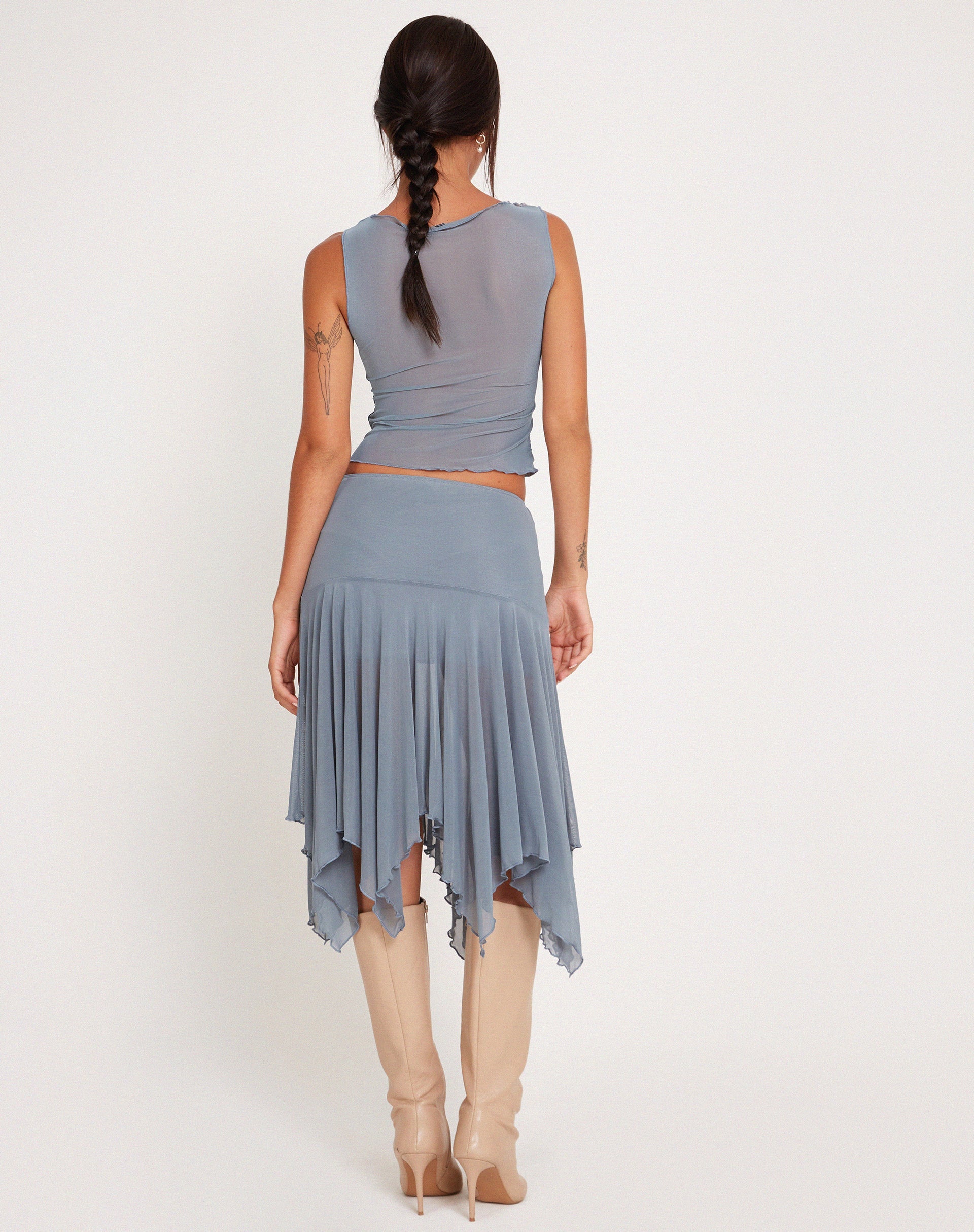 Image of Jovali Low Waist Midi Skirt in Blue Grey Mesh