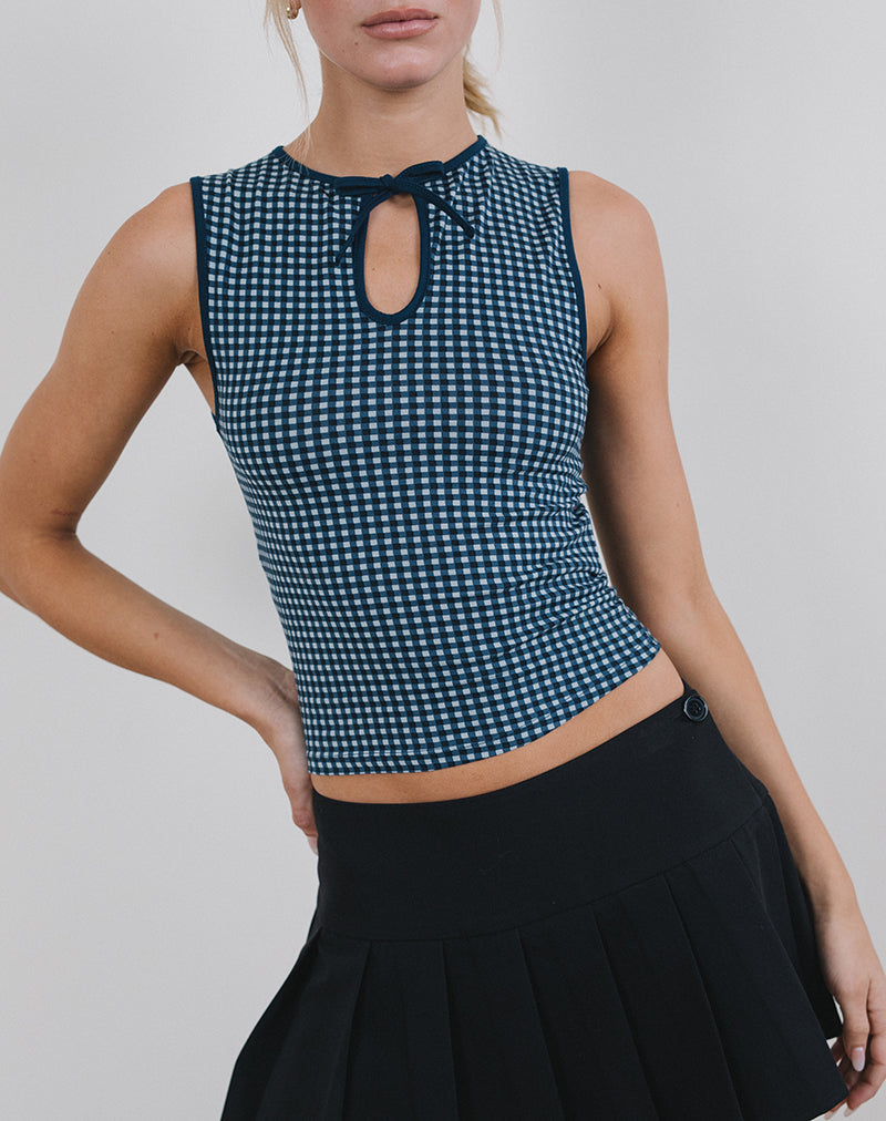 Monsela Top in Mini Gingham Dark Blue