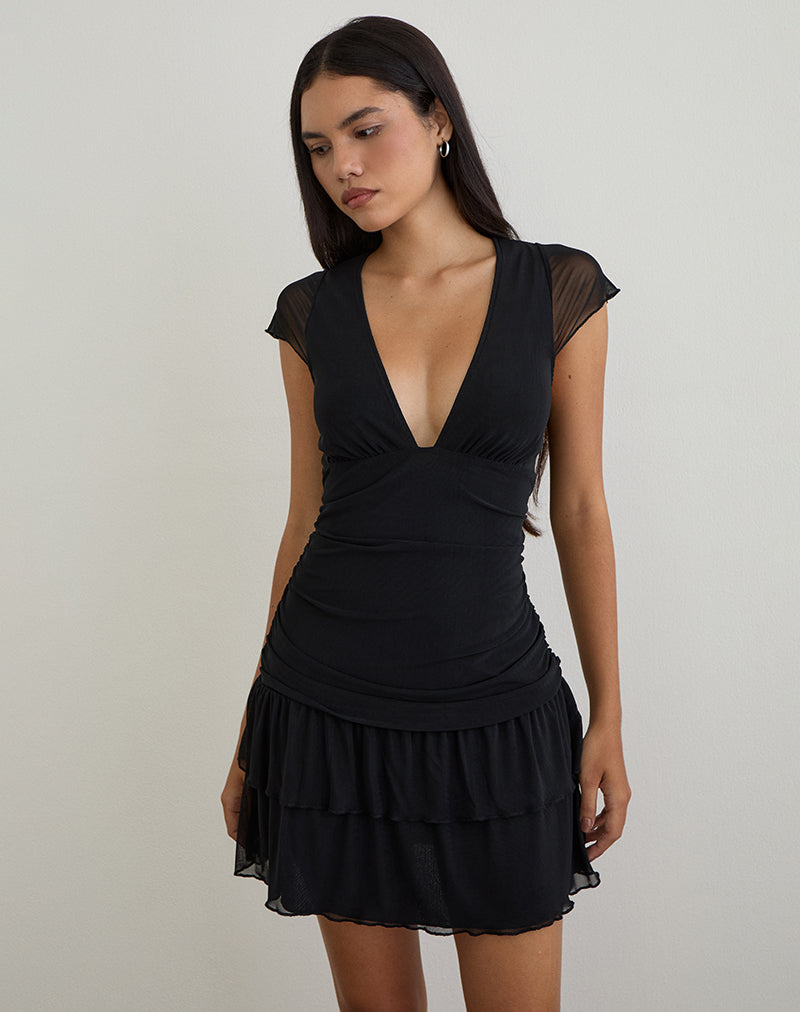 Image of Mowgli Cap Sleeve Mini Dress in Black