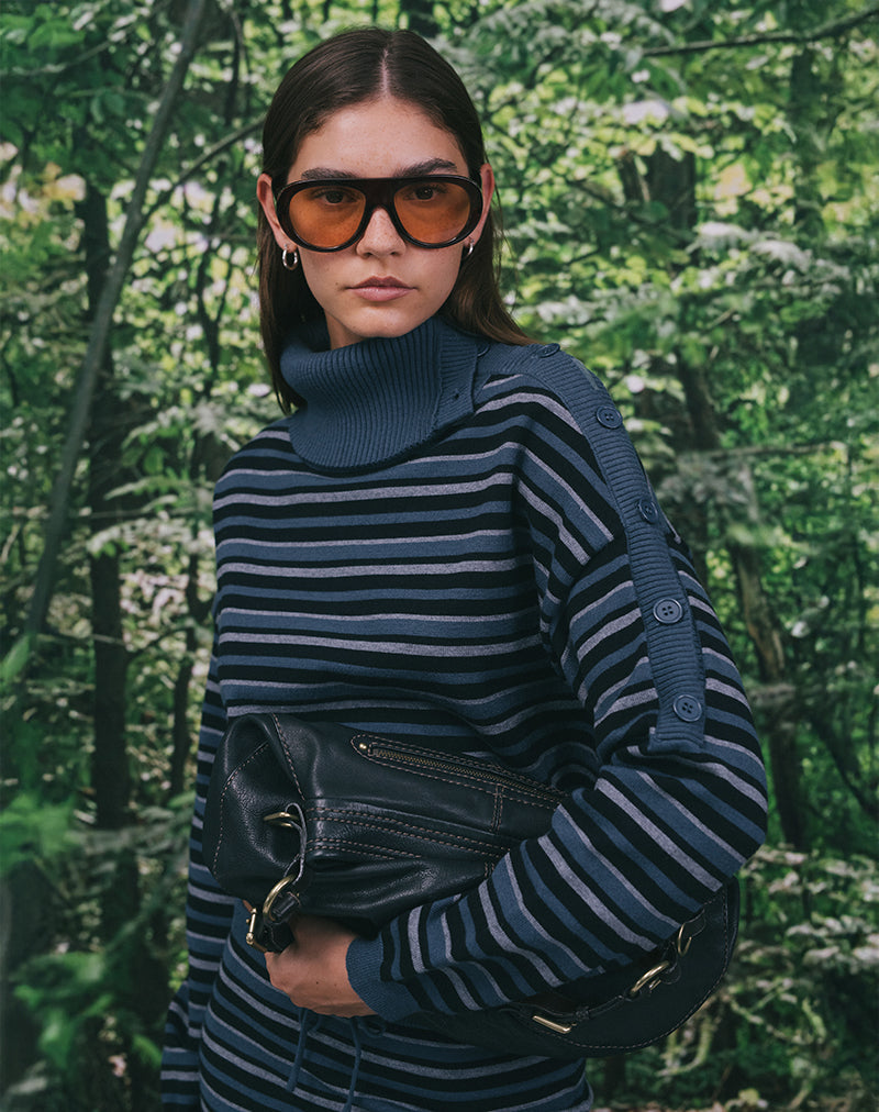 Muniar Jumper in Knit Stripe Blue Grey