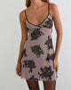 Image of Musetti Mini Dress in Taupe Grey with Bold Floral Flock