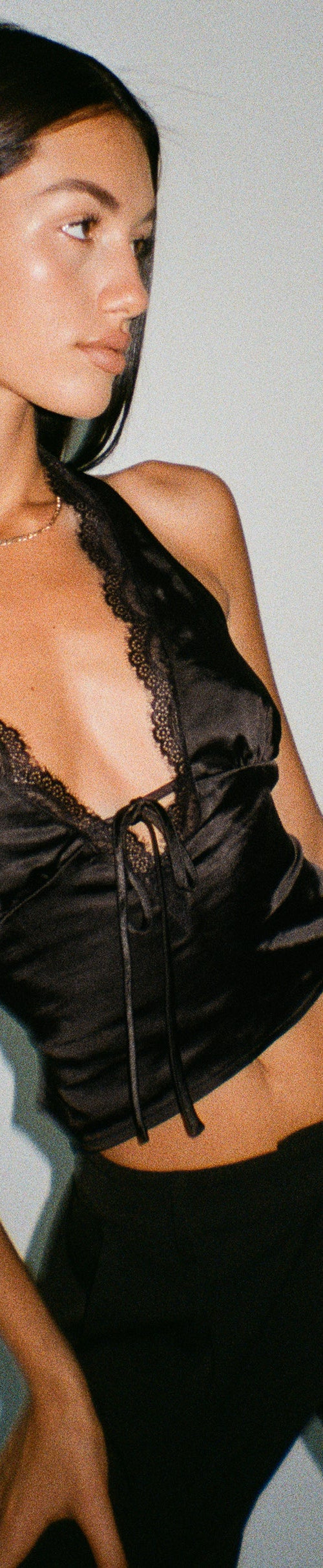 image of Mutsuki Halterneck Top in Satin Black