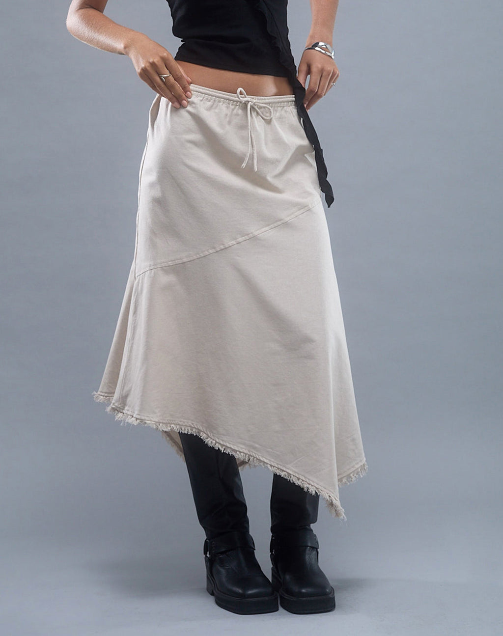 Yvaine Asymmetric Midi Skirt in Ecru