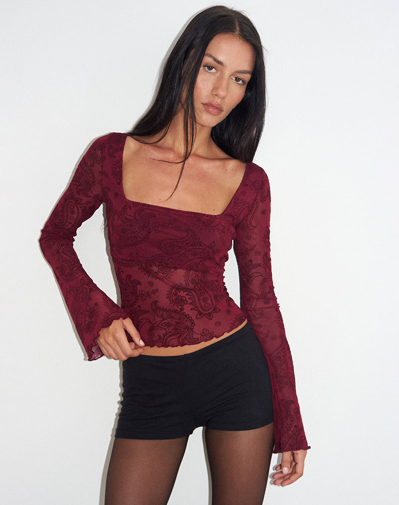 Nafre Top in Flock Compact Paisley Weinrot