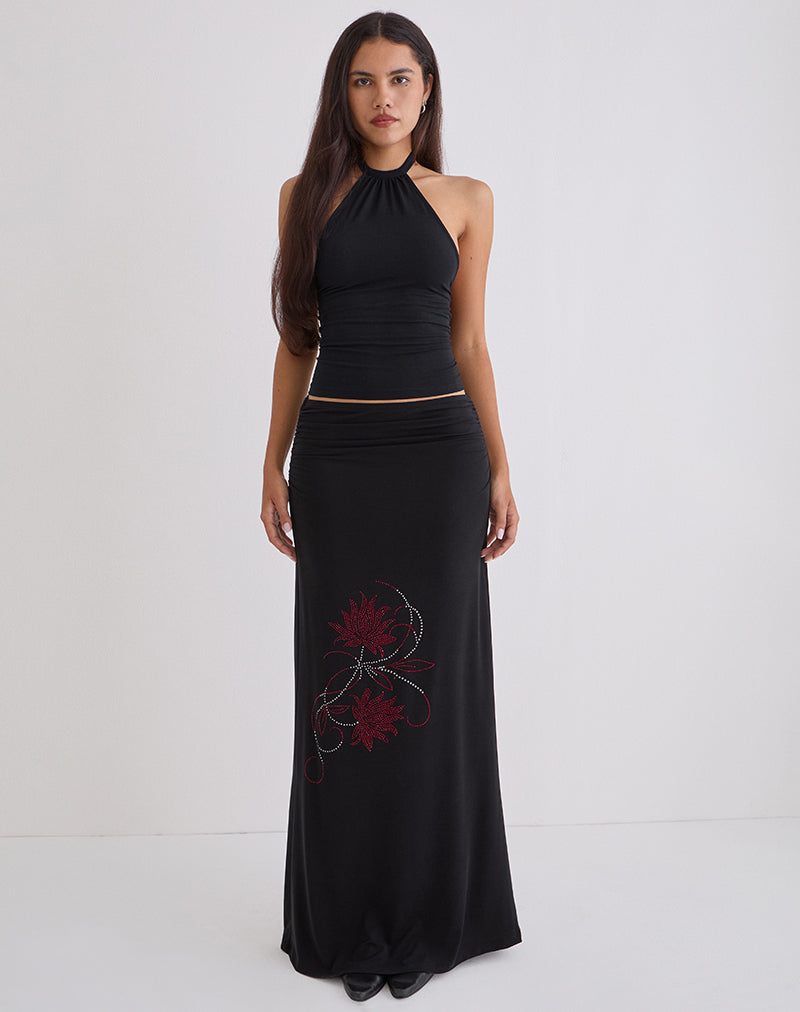 Image of Naisra Maxi Skirt in Cupro Diamante Flower Black