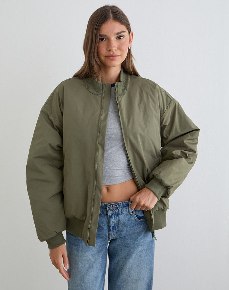 Image of Najora Puffy Bomber Jacket in Dark Sage