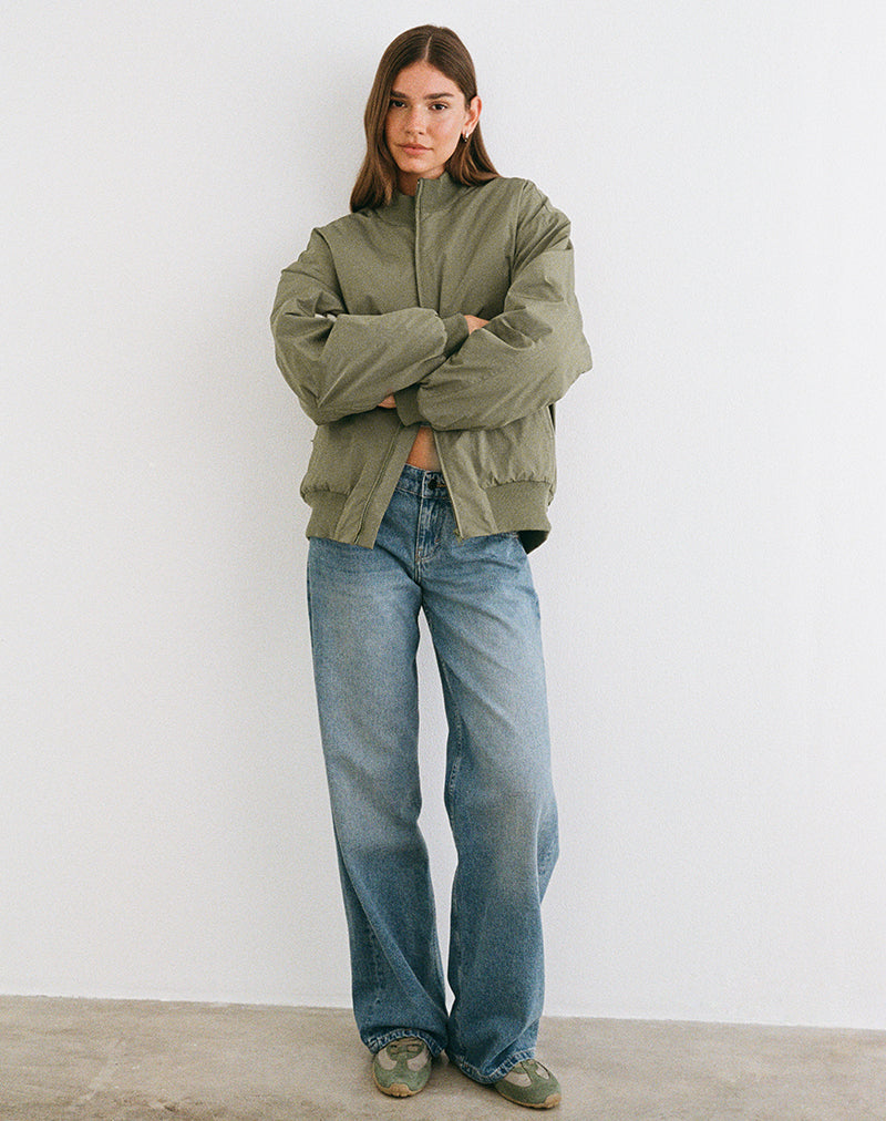Image of Najora Puffy Bomber Jacket in Dark Sage