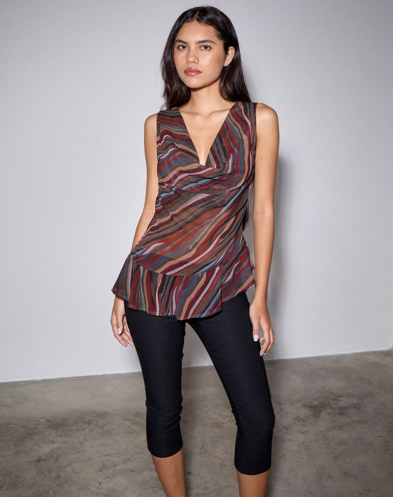 70's Shadow Stripe Chiffon Draped Cowl Top | Nakiya – motelrocks-com-eur