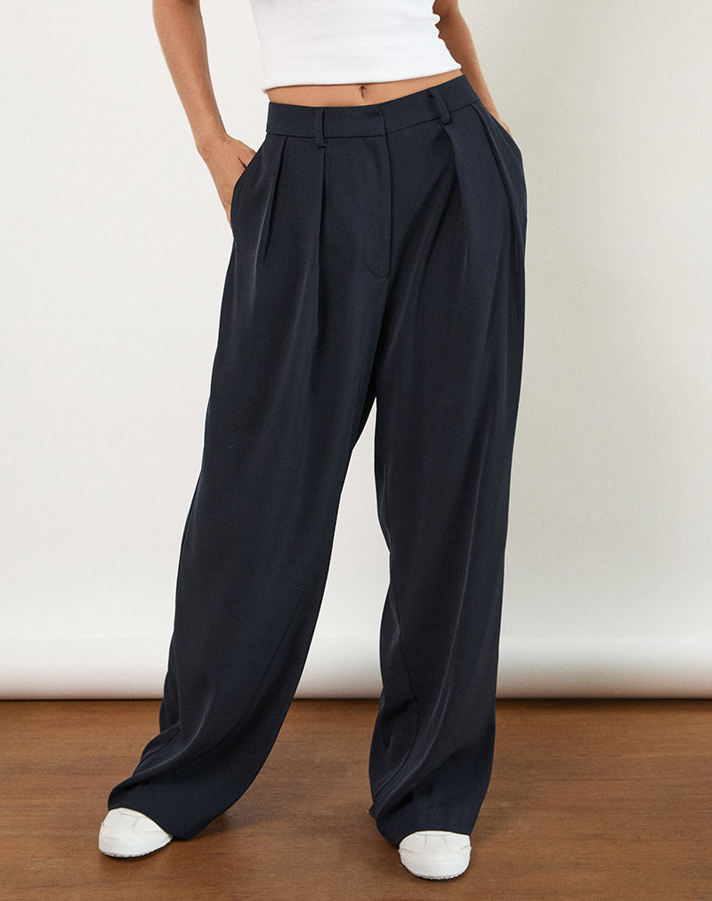 Nala Wide Leg Pleated Trouser in Tailoring Navy